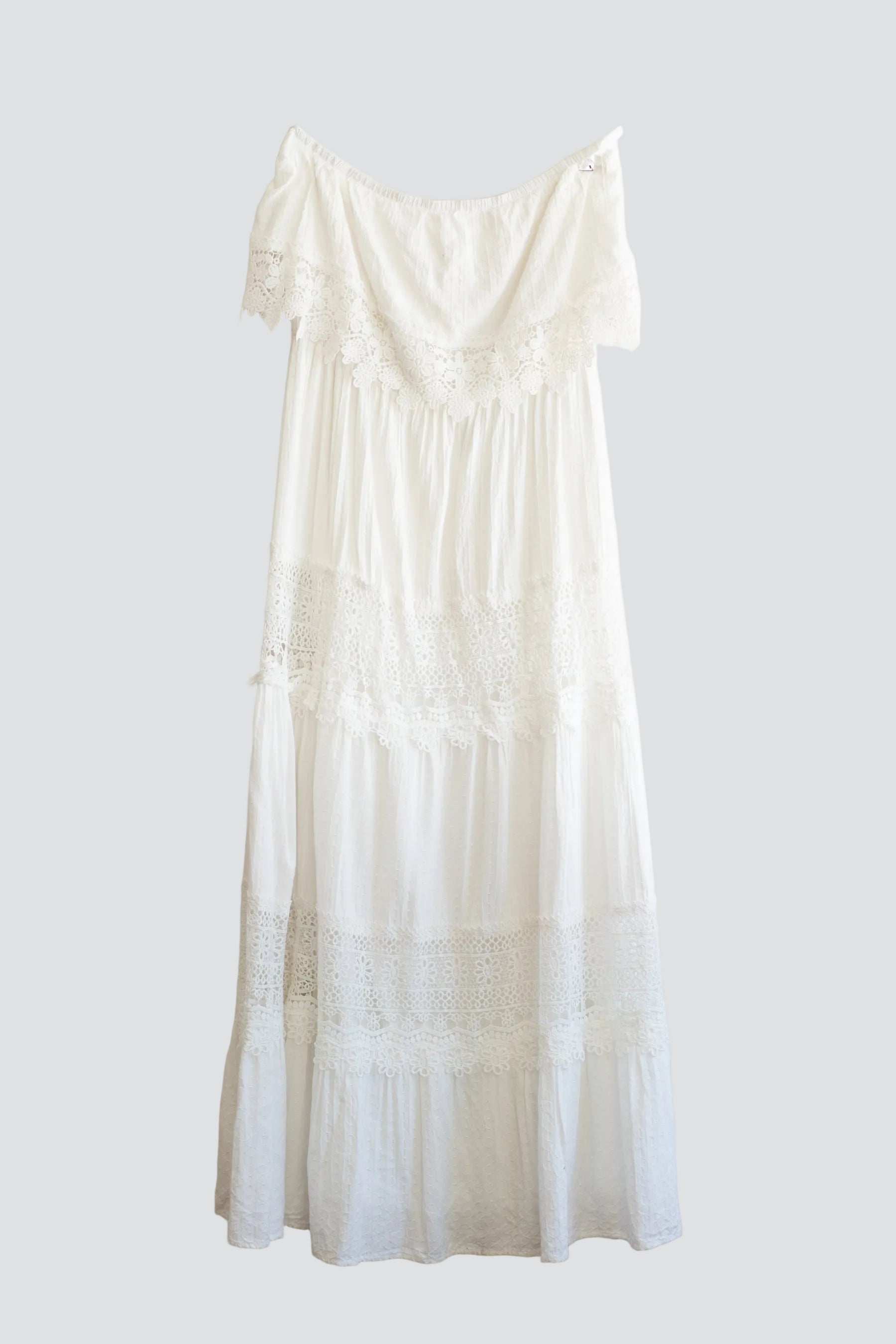White Strapless Eyelet Crochet Maxi