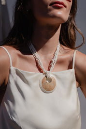 White Beaded Stone Necklace