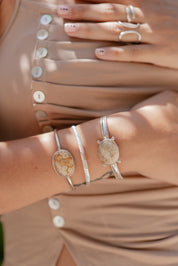 Silver Oval Fossilized Coral Cuff