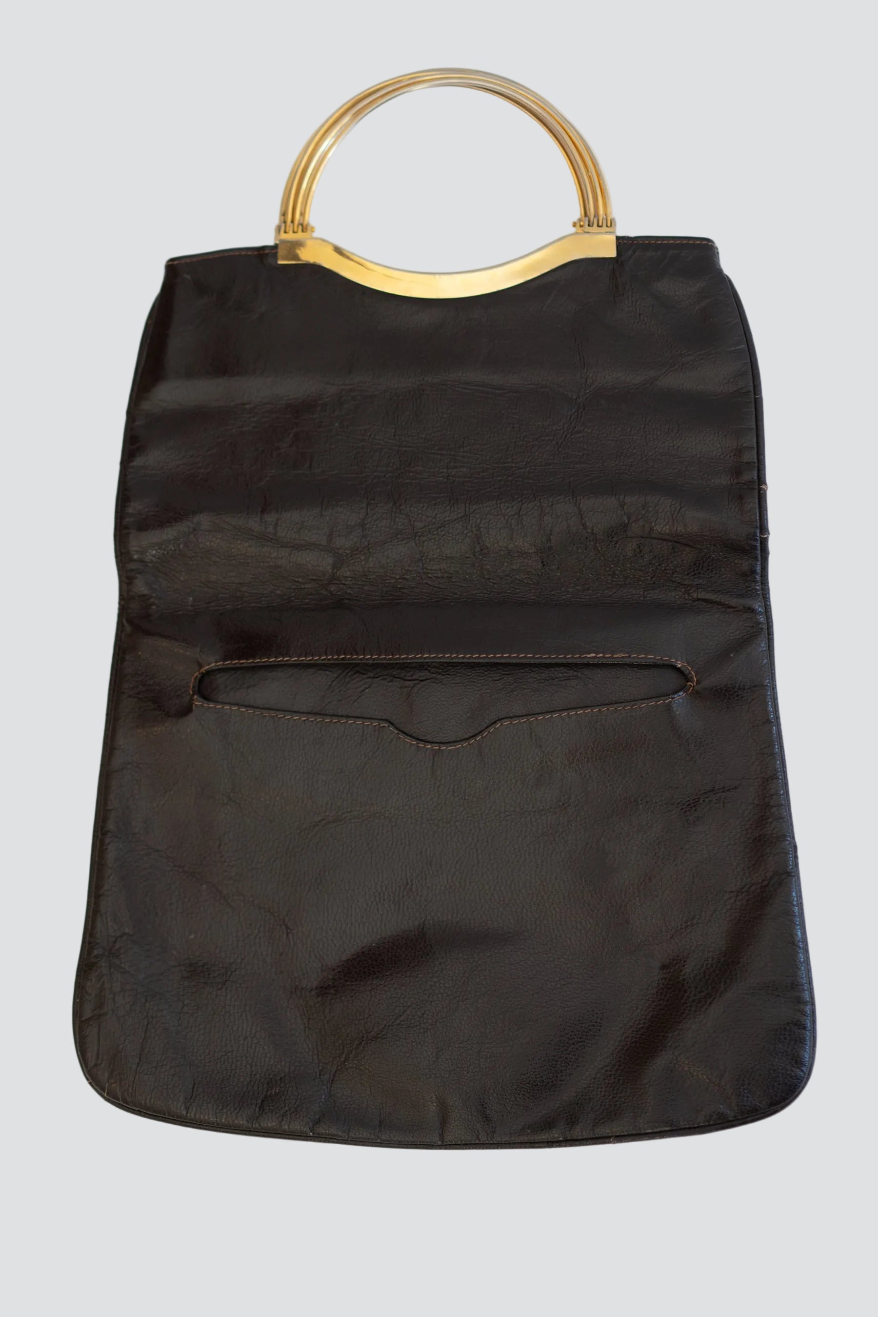 Brown Leather + Gold Folded Bag