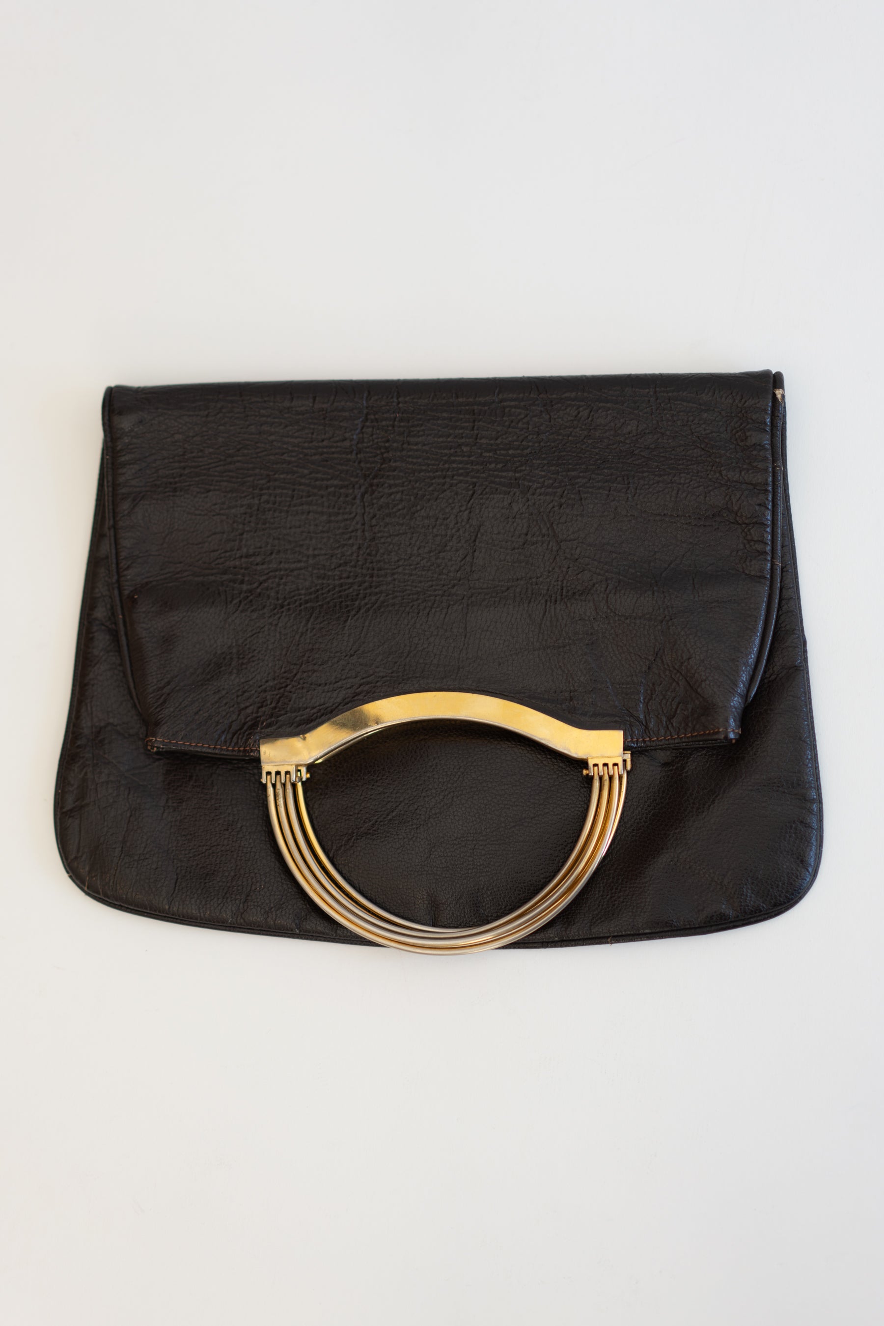 Brown Leather + Gold Folded Bag