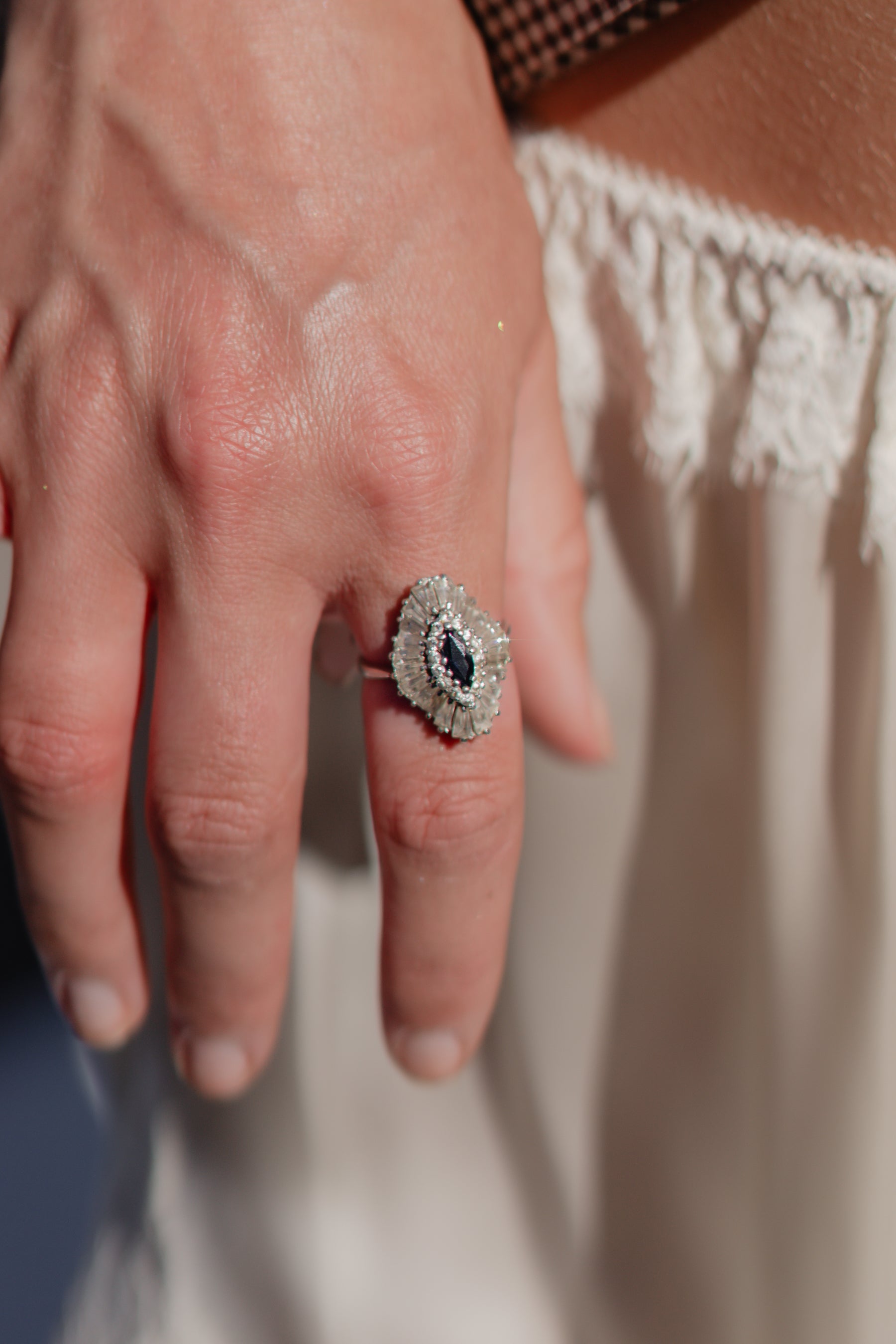 Silver Sapphire Art Deco Ring