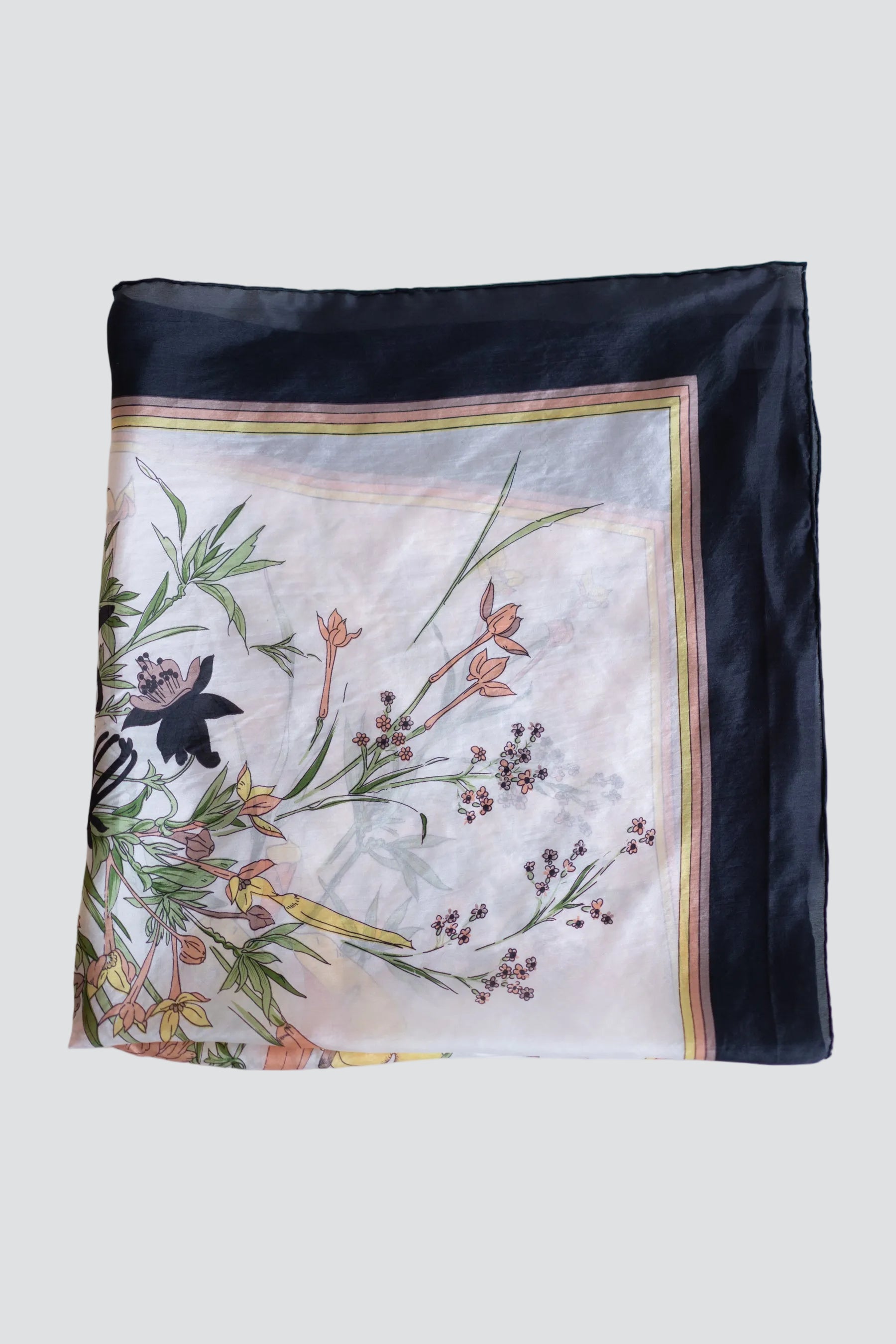 Black Floral Silk Scarf