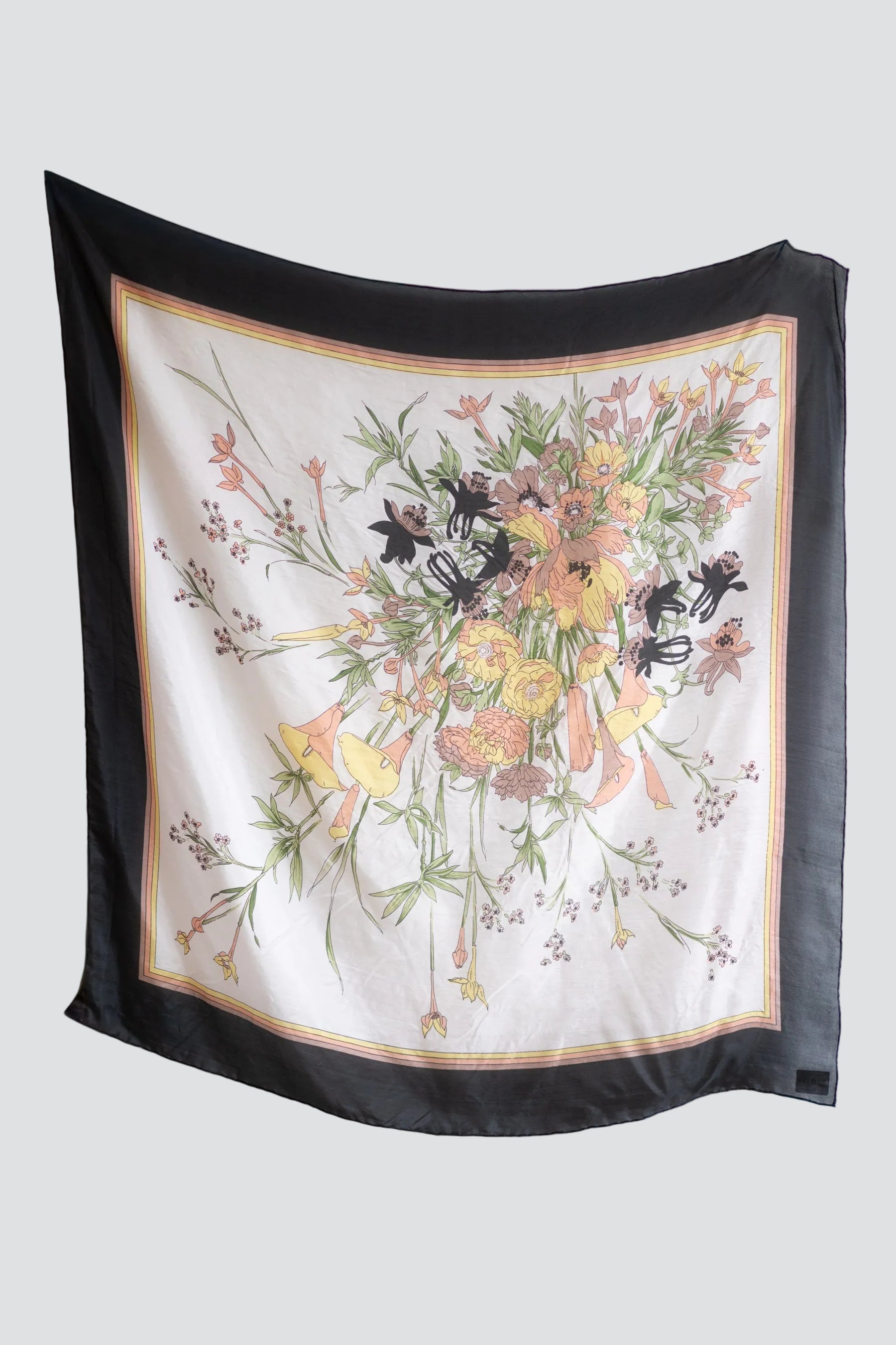 Black Floral Silk Scarf