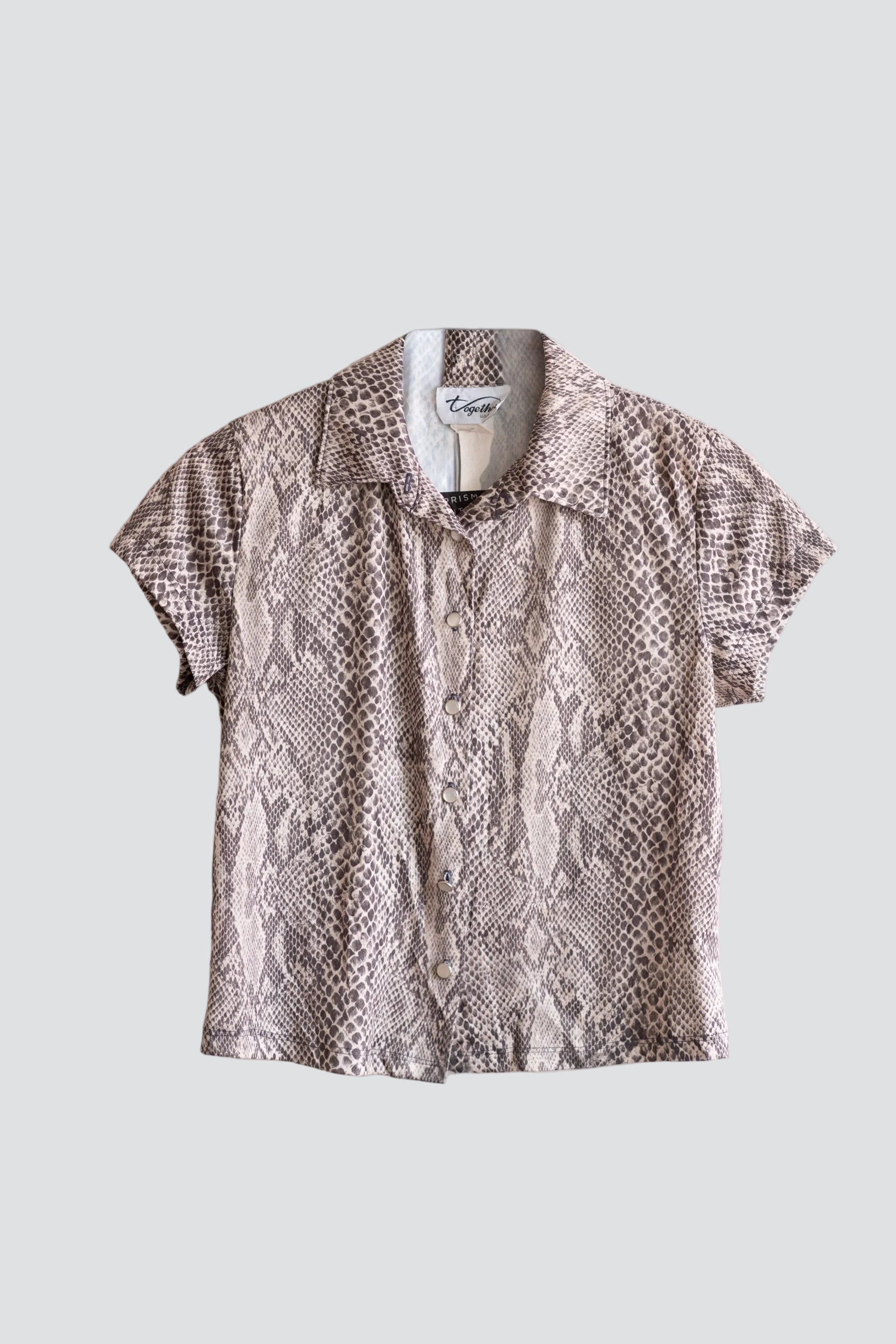 Snakeskin Together Button Top