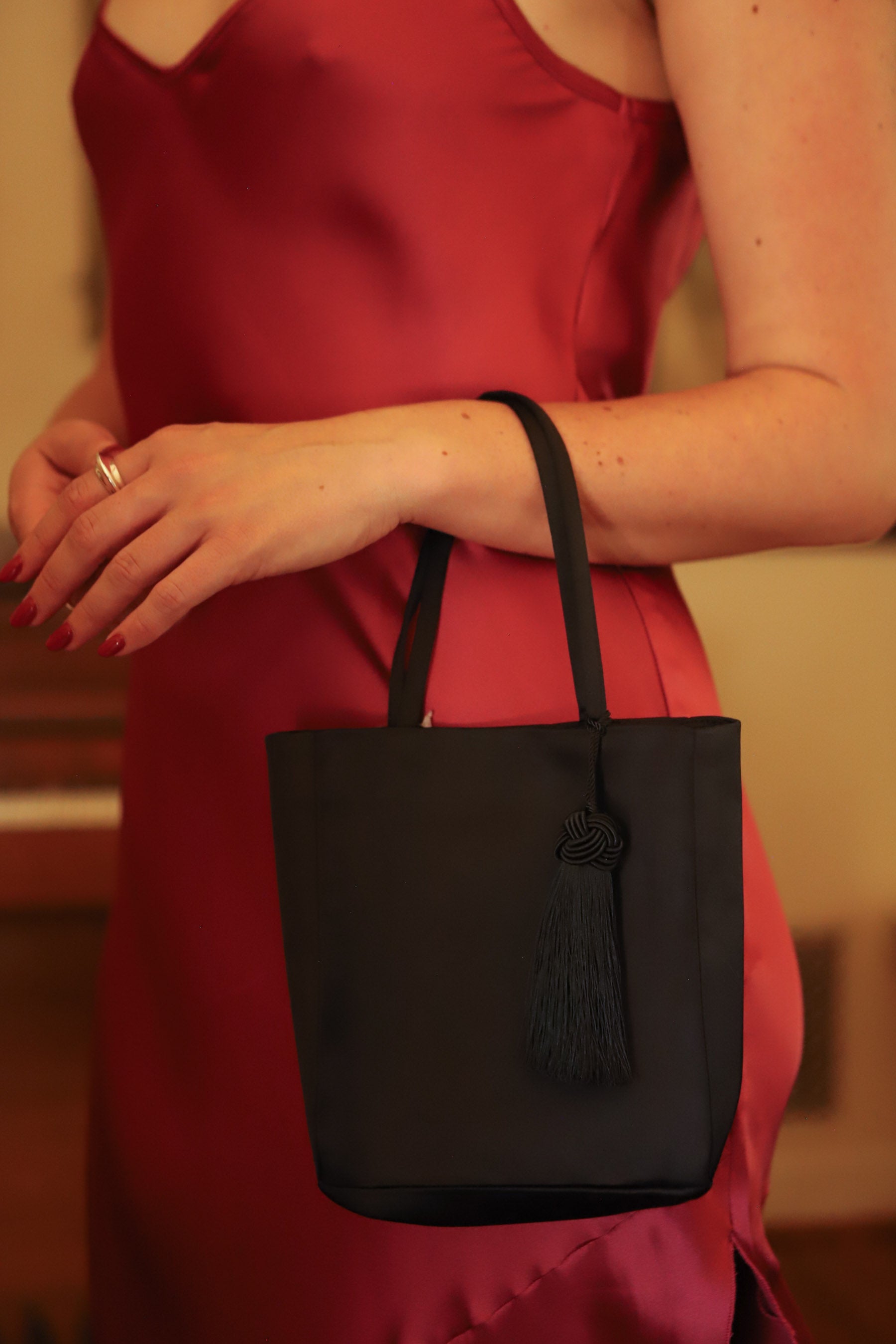 Black Satin Tassel Bag