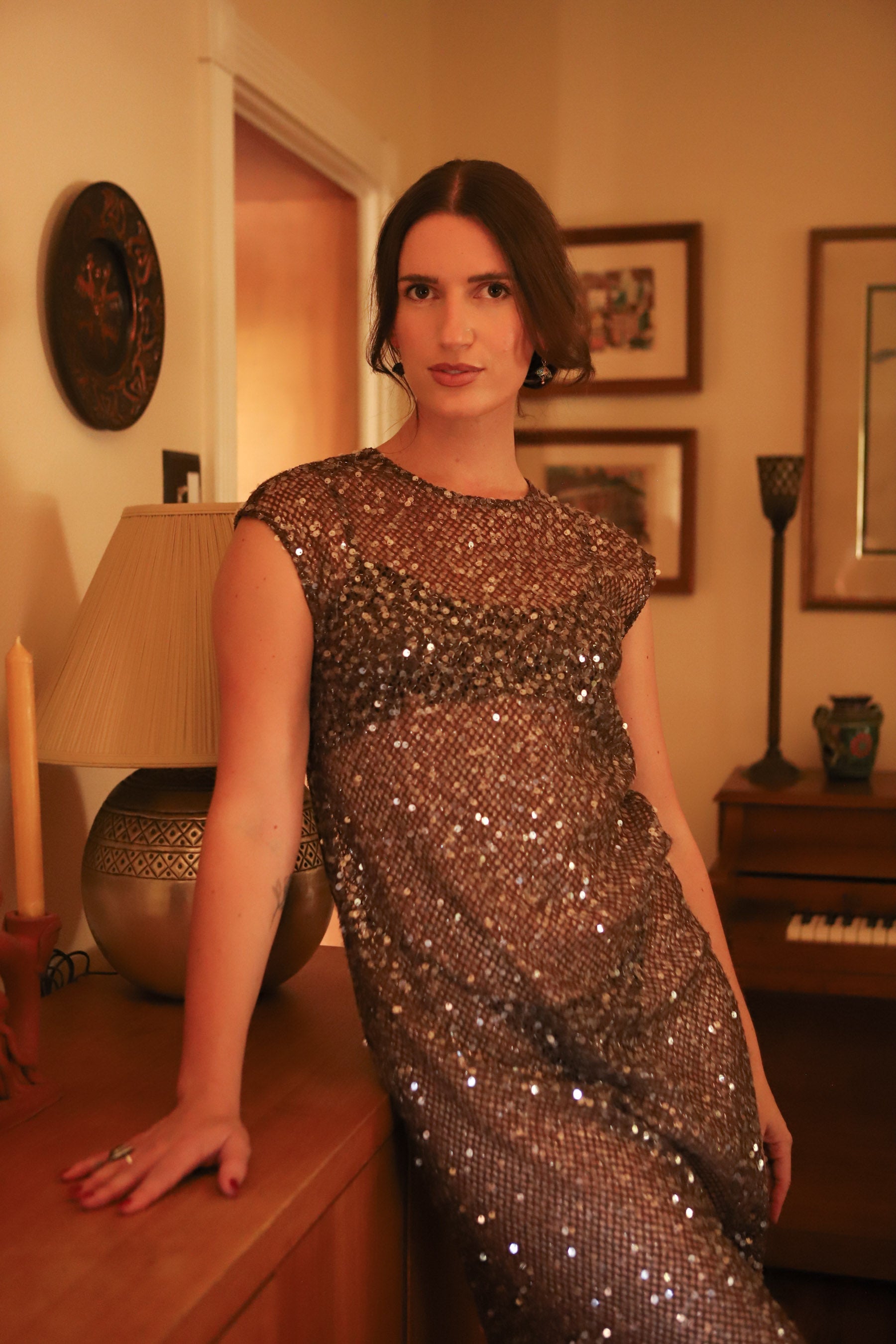Brown Sequin Lindsay Dress
