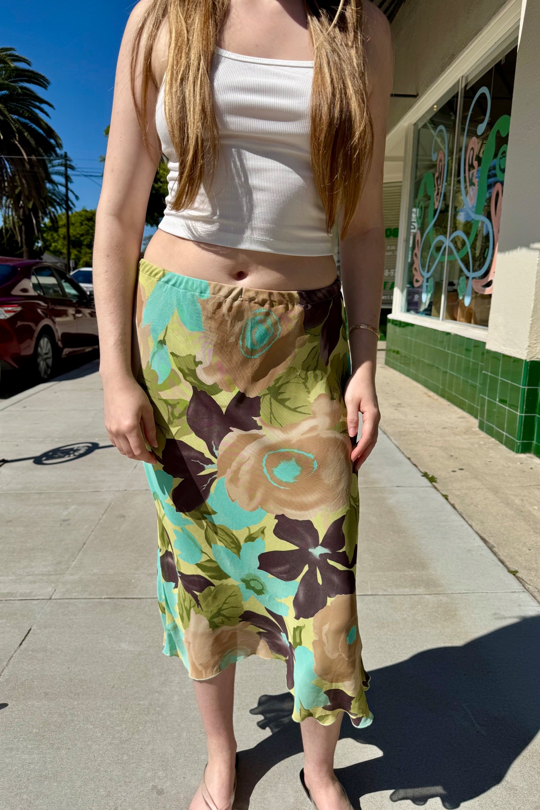 Turquoise Floral Slip Skirt