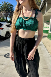 Teal Paisley Silk Crop Tank