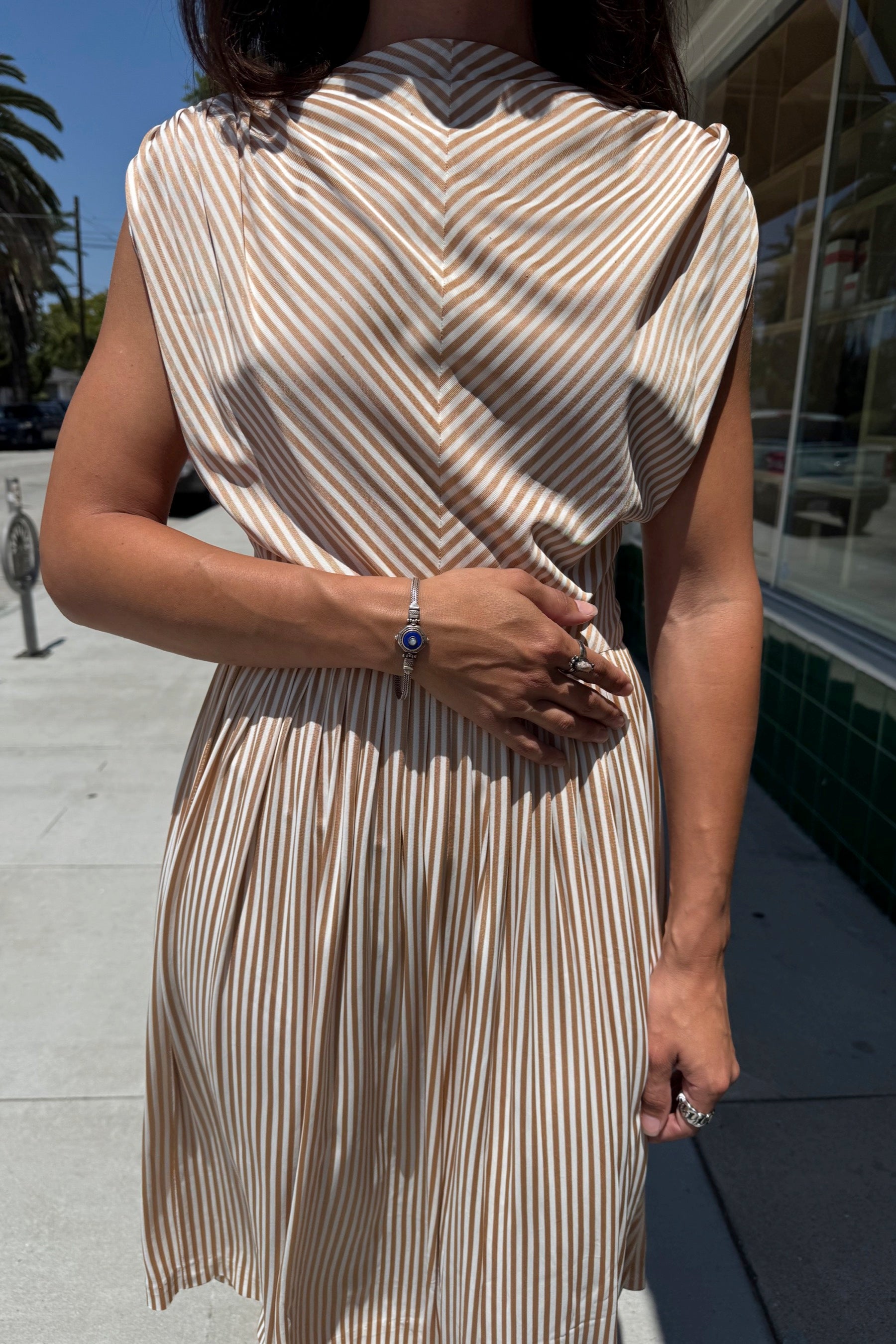 Beige + White Striped Dress