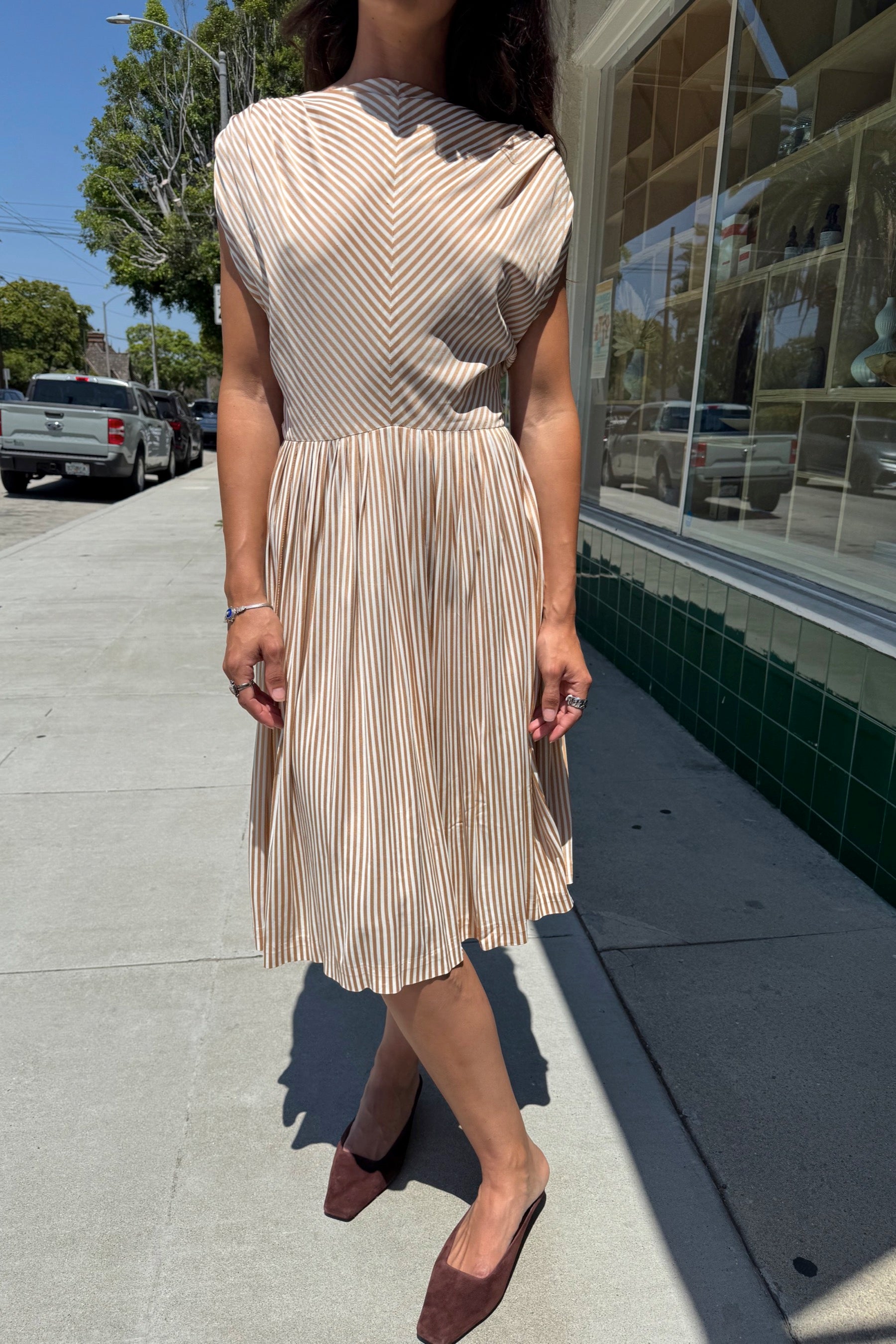 Beige + White Striped Dress