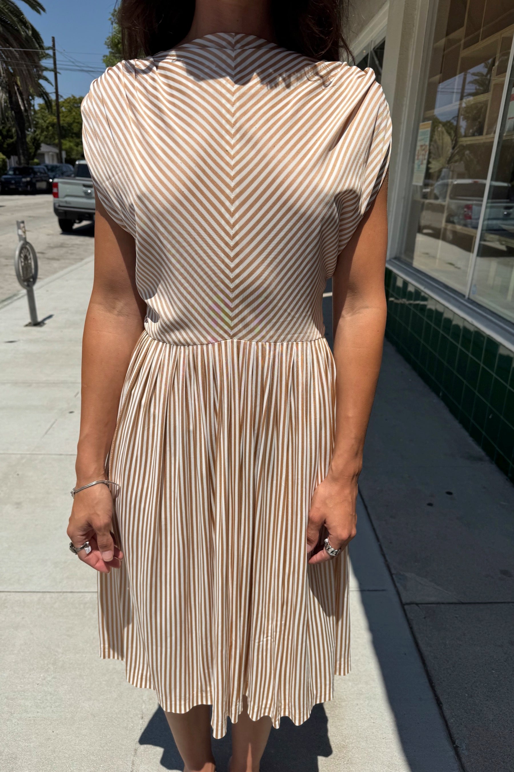 Beige + White Striped Dress