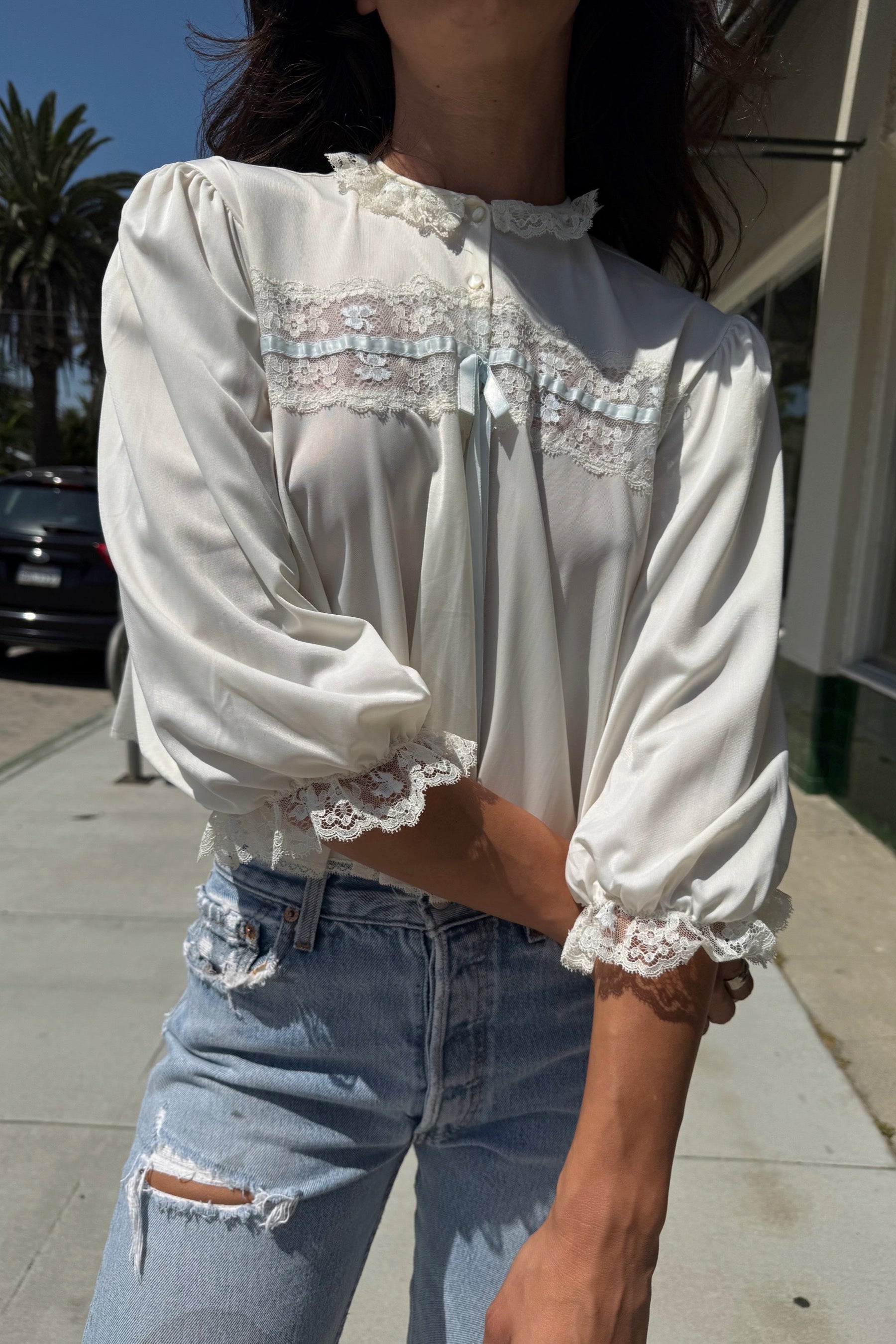 Ivory + Pale Blue Bed Jacket
