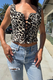 Fuzzy Leopard Corset Tank
