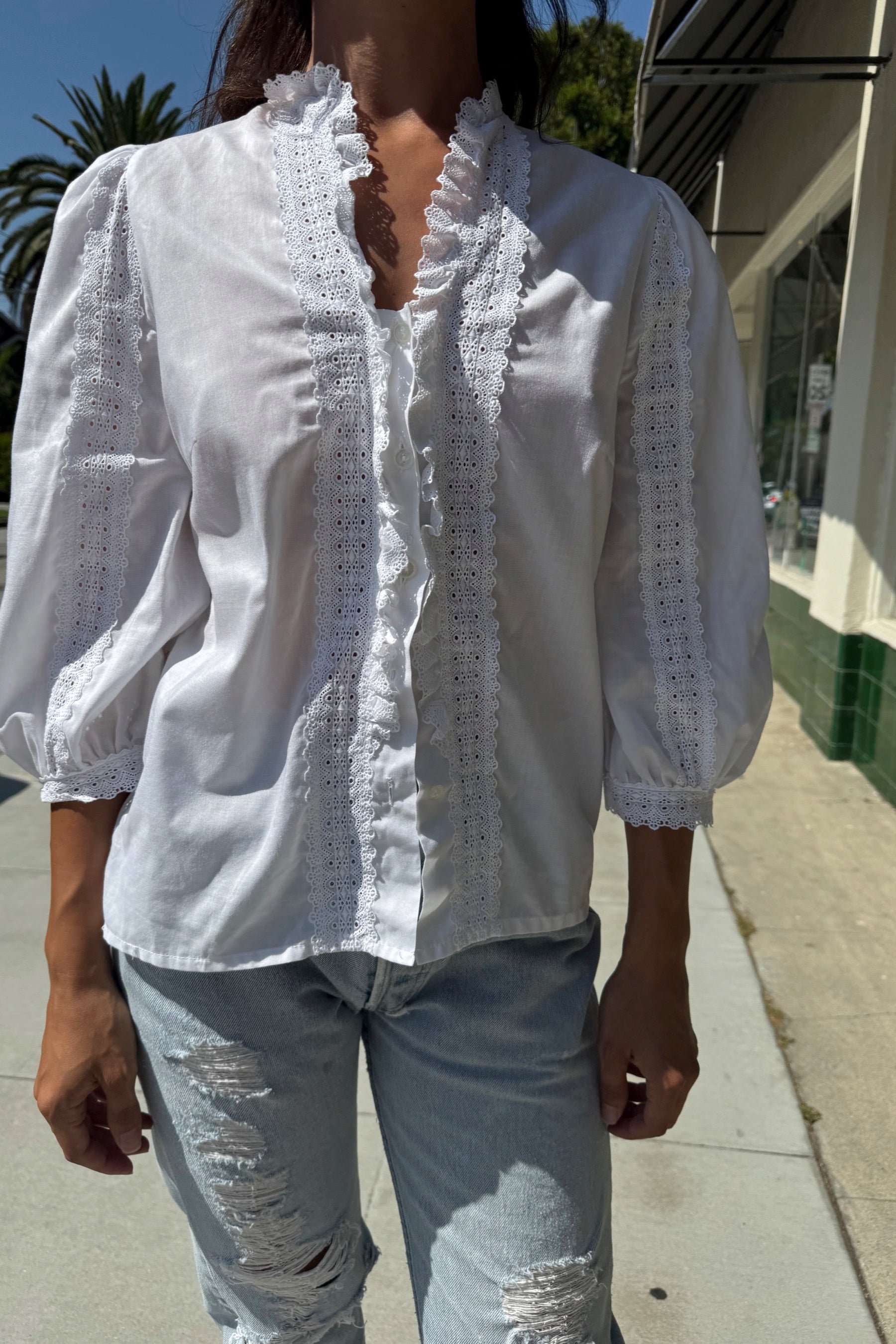 White Eyelet Ruffle Blouse