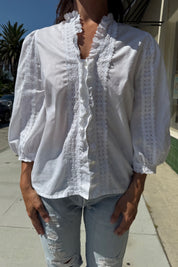 White Eyelet Ruffle Blouse