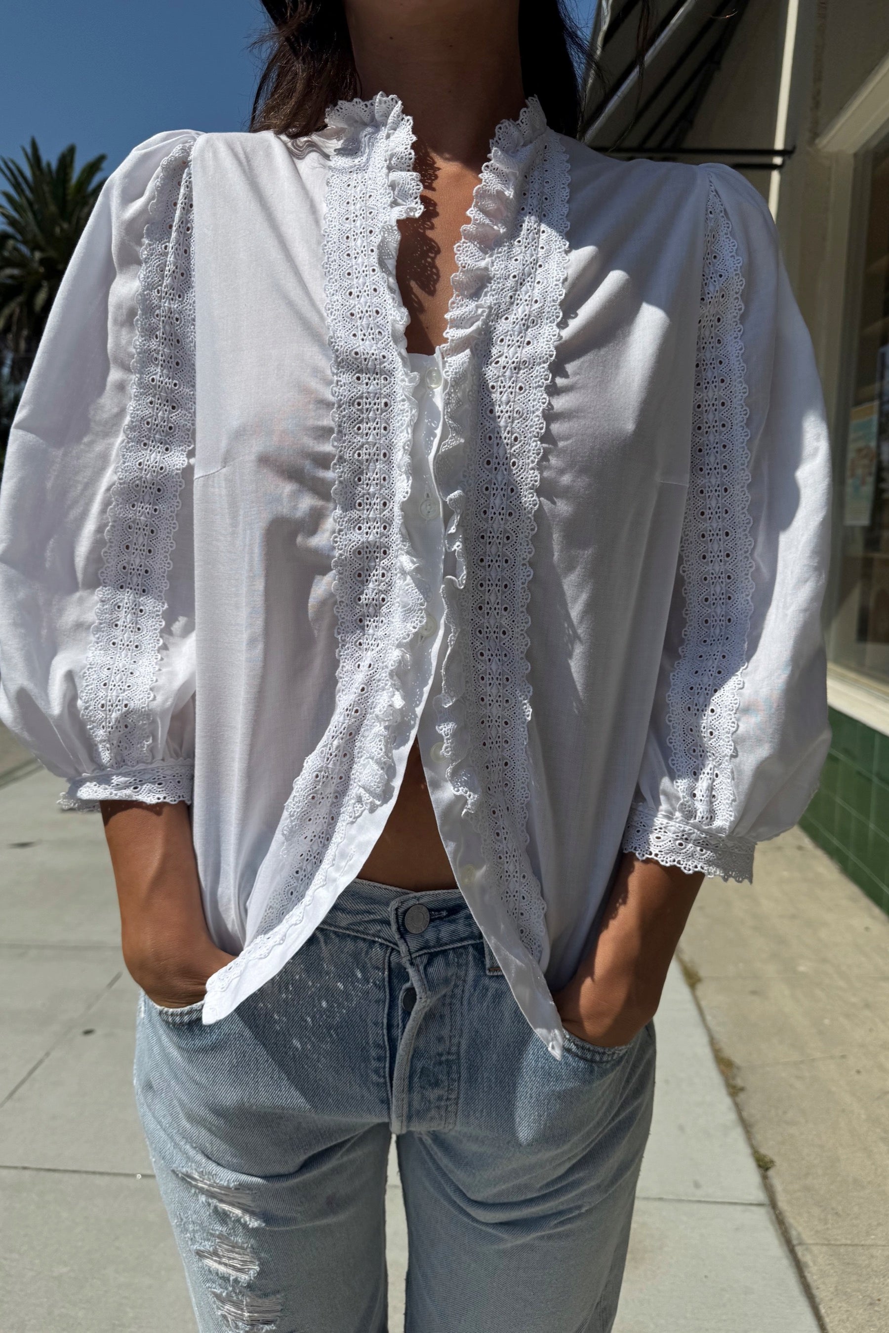 White Eyelet Ruffle Blouse