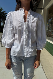 White Eyelet Ruffle Blouse