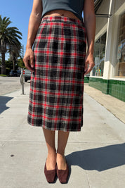 Wool Plaid Midi Skirt