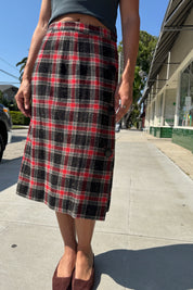 Wool Plaid Midi Skirt