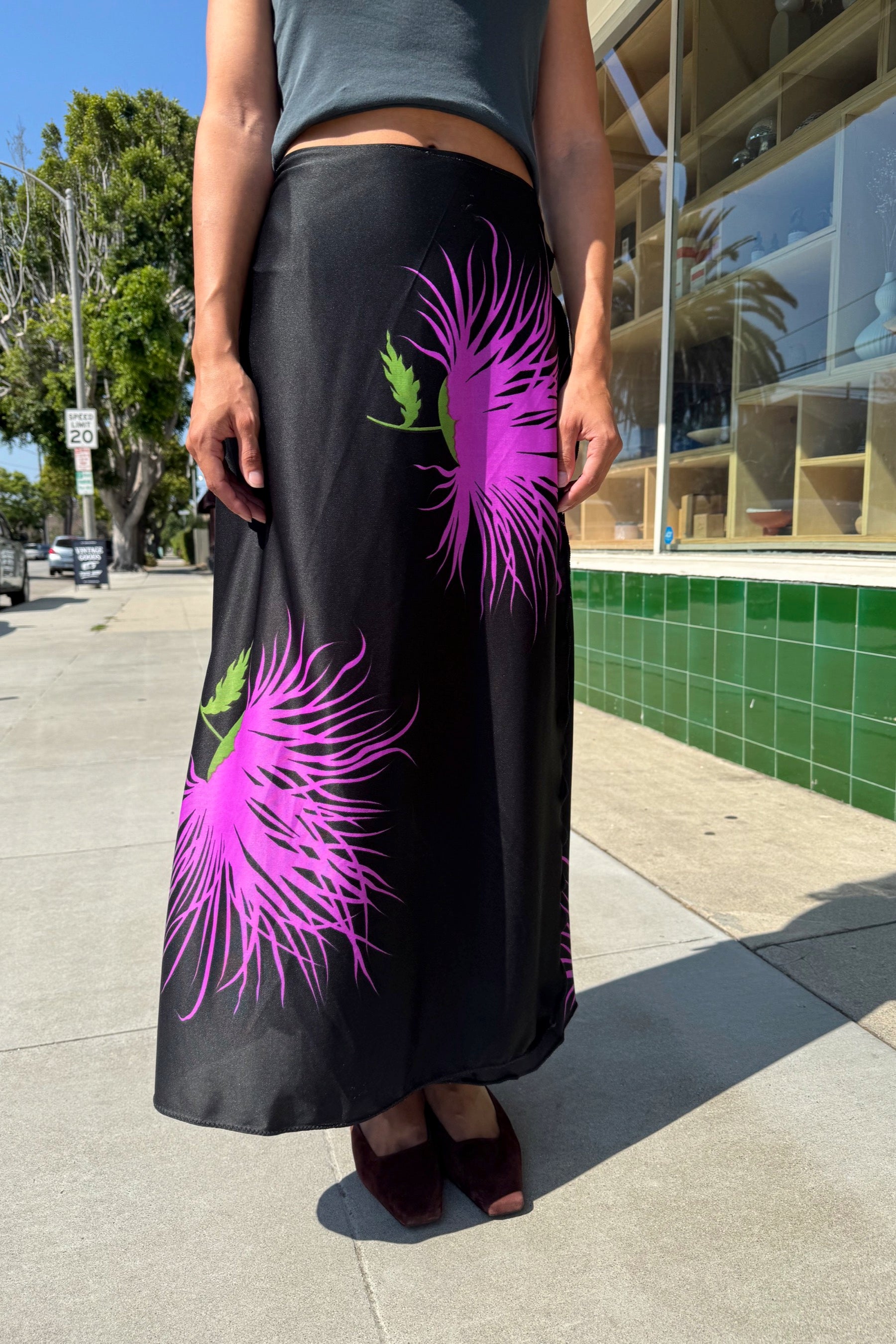 Black Floral Wrap Skirt