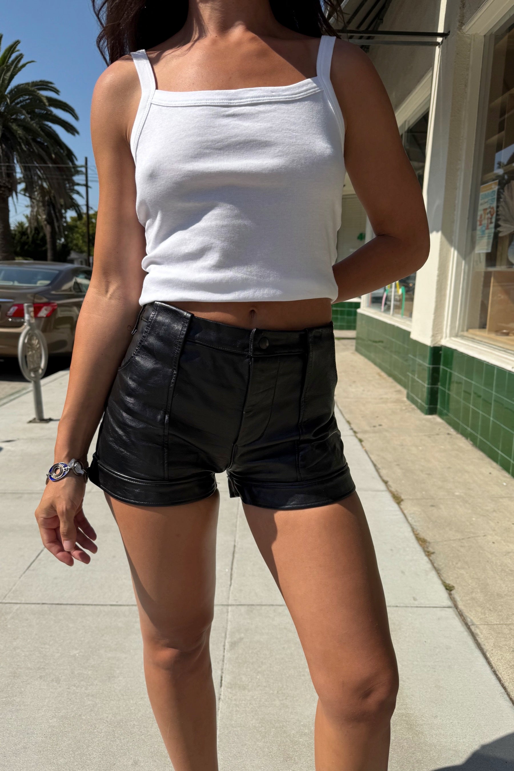 Black Leather Parr Shorts