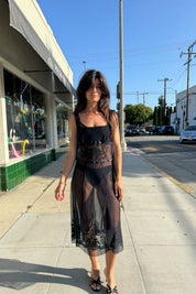 Black Sheer Lace Slip Dress