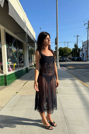 Black Sheer Lace Slip Dress
