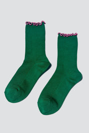 Spinach + Pink Ruffled Socks