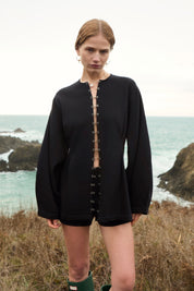 Black Pinch Waist Cardigan