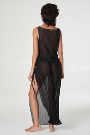 Black Pleated Rouched Midi Skirt