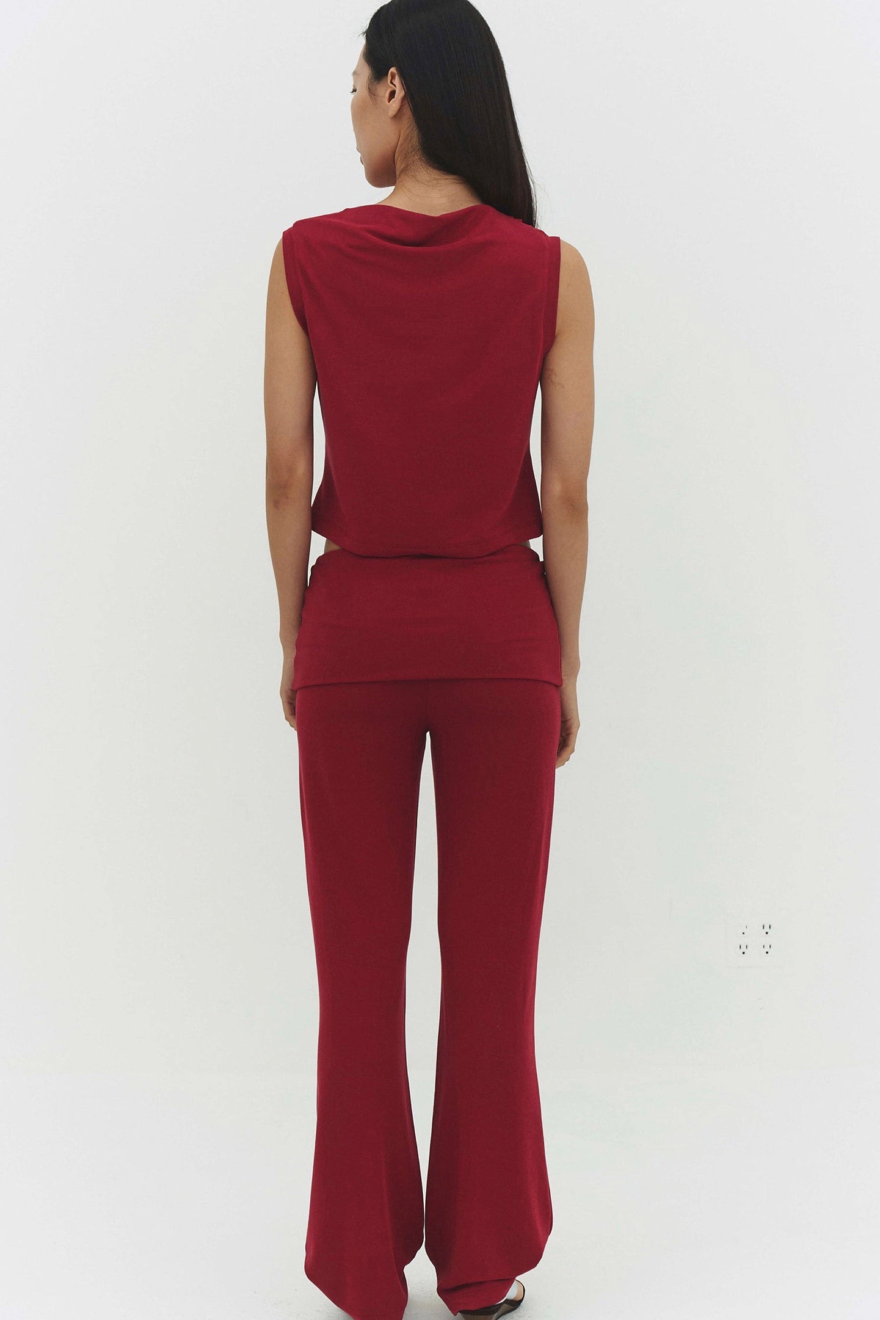 Raspberry Asymmetric Pleats Tank