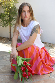 Pink Stripe Lowen Midi Skirt