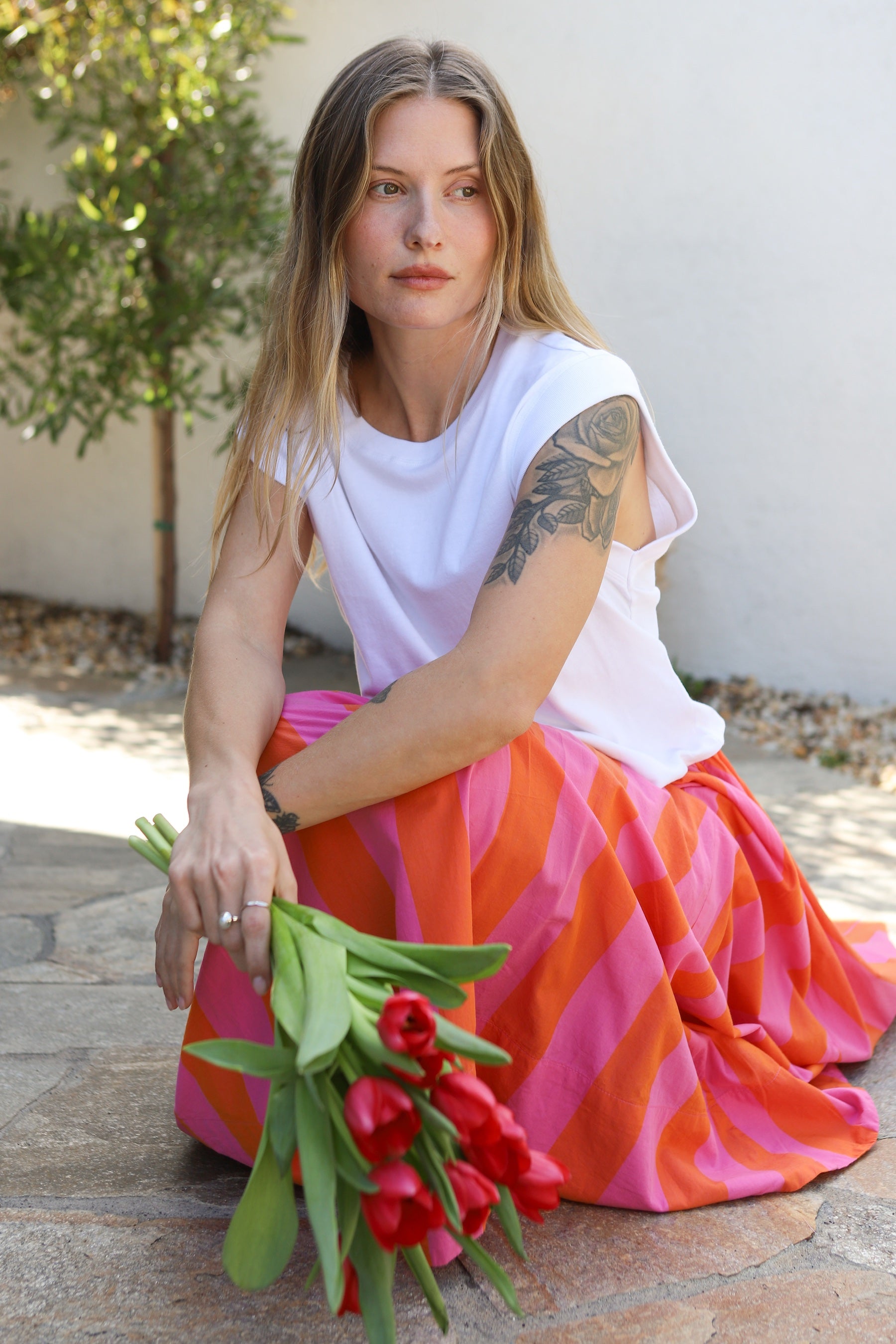 Pink Stripe Lowen Midi Skirt