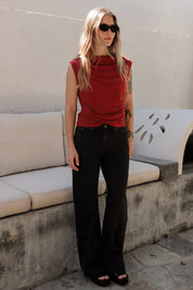 Raspberry Asymmetric Pleats Tank