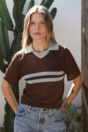 Cocoa Cream Stripe Polo Top