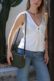 Pine + Chocolate Woven Checker Midi Sac