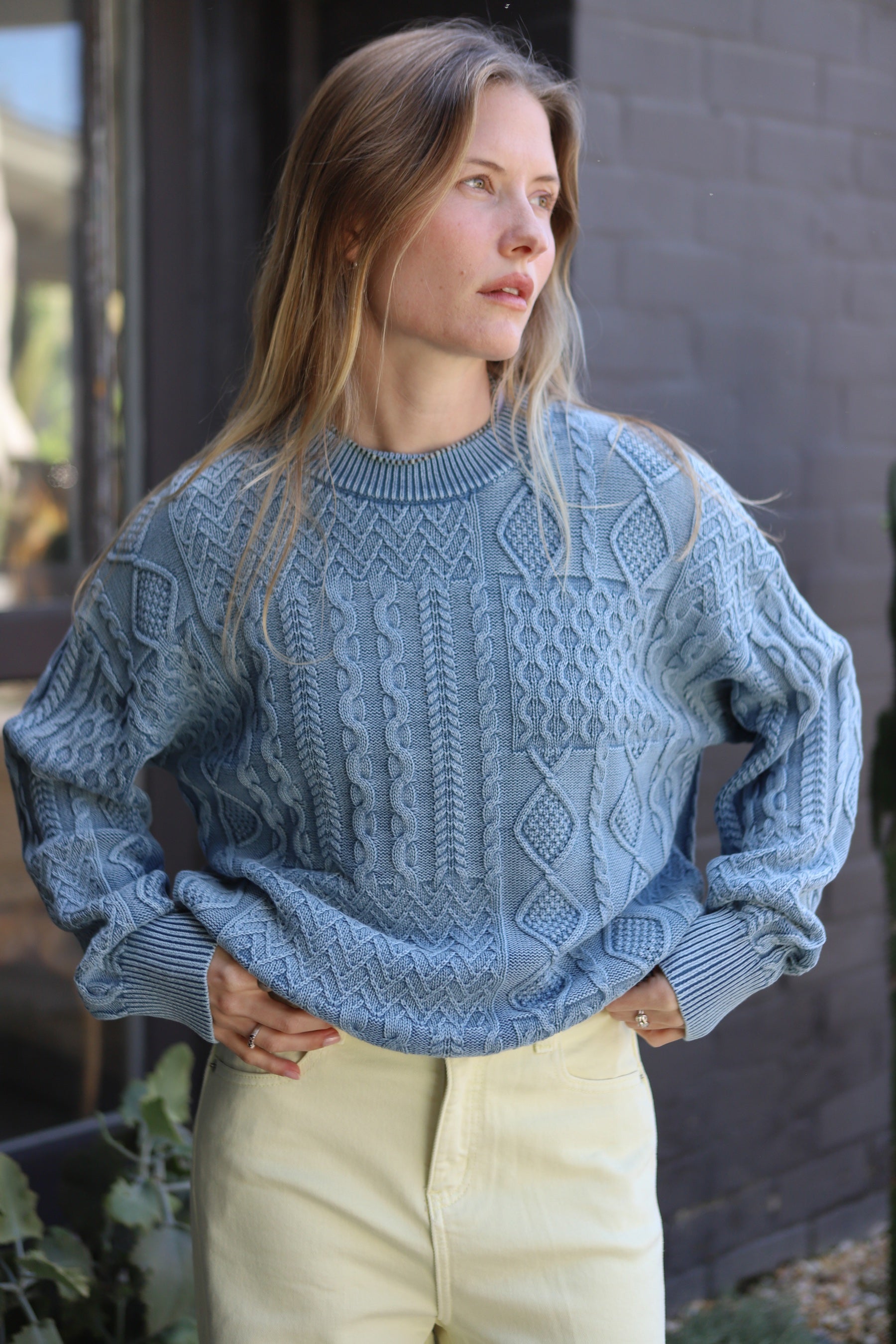 トップス WIND AND SEA Patchwork Knit Sweater Washed Blue Patchwork Sweater – Prism Boutique