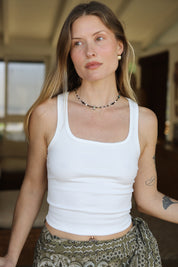 Off White Square Neck Tank