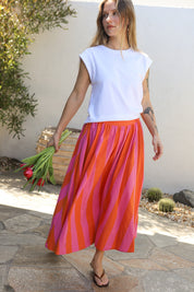 Pink Stripe Lowen Midi Skirt