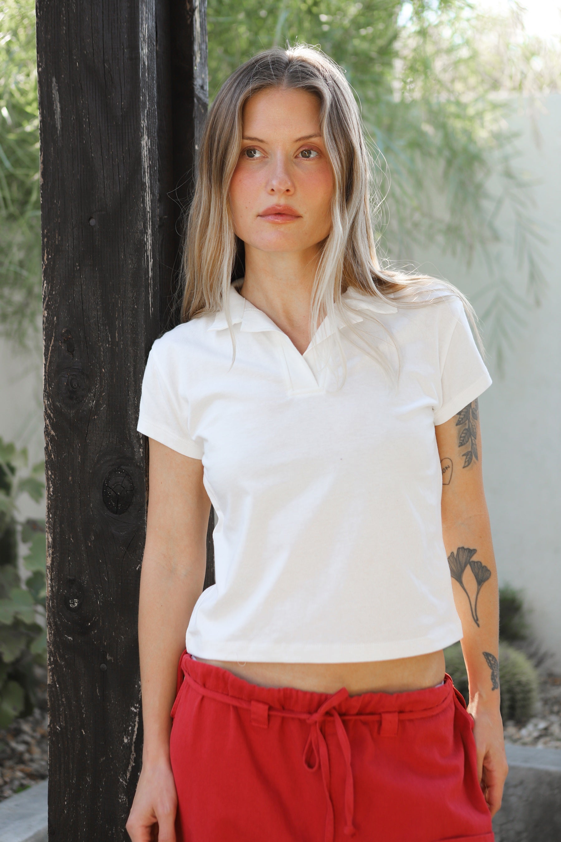 White Jersey Polo Tee – Prism Boutique