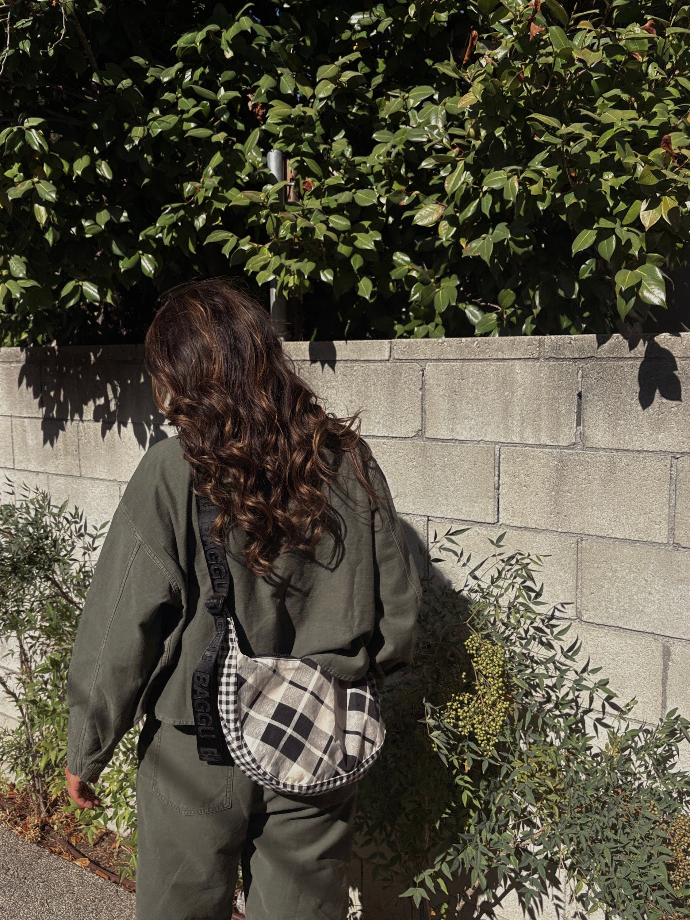 Mixed Plaid Medium Crescent Bag