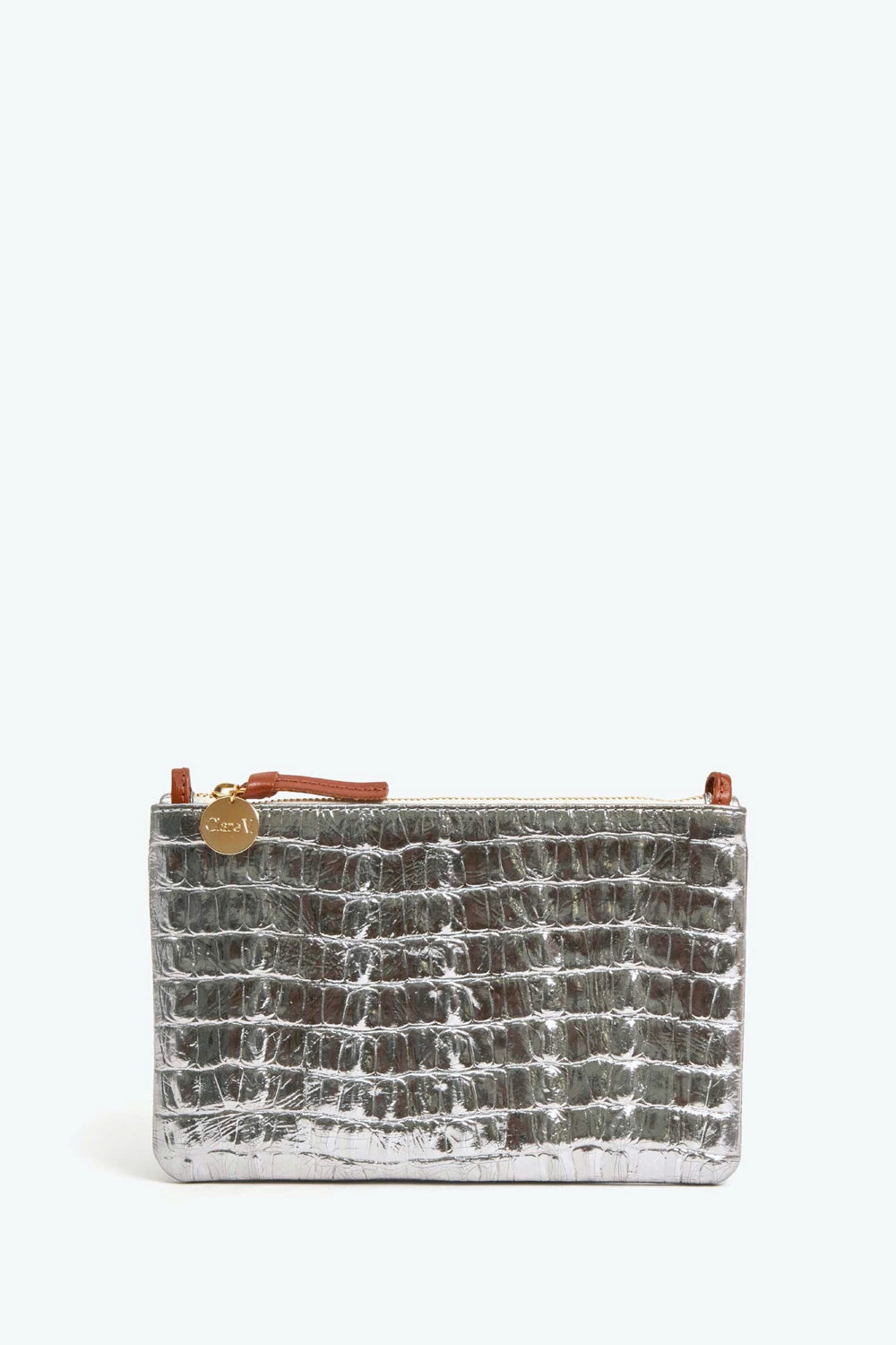 Metallic Silver Croco Wallet Clutch