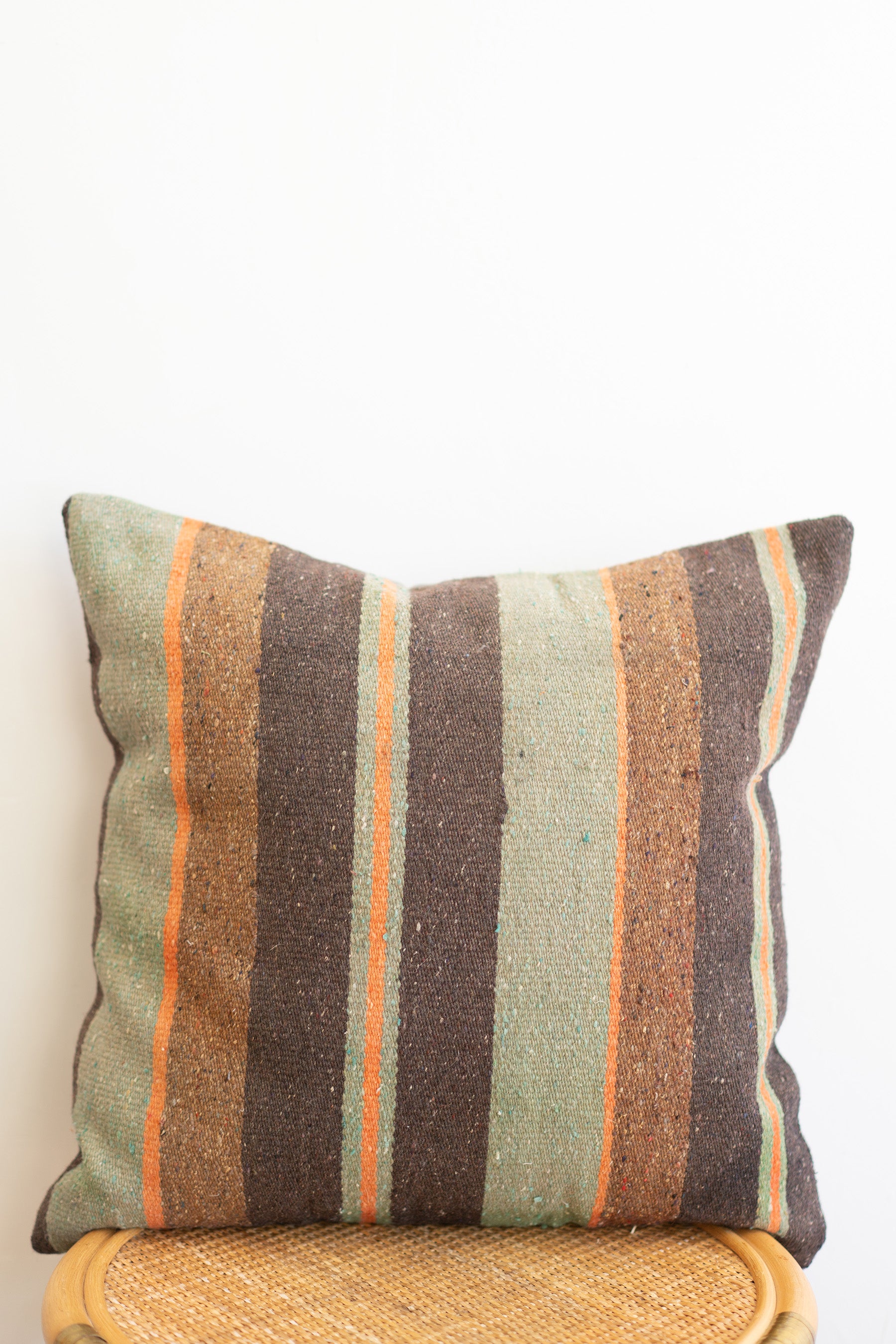 Green + Orange Stripe Pillow