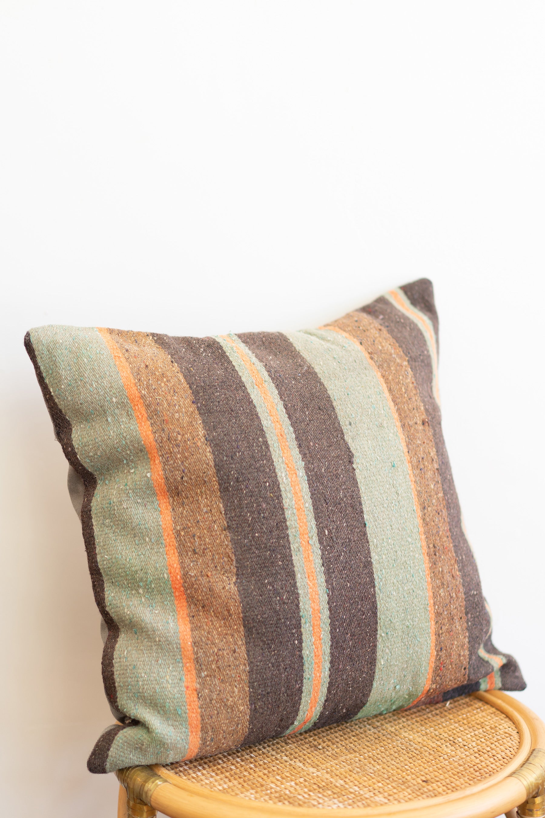 Green + Orange Stripe Pillow