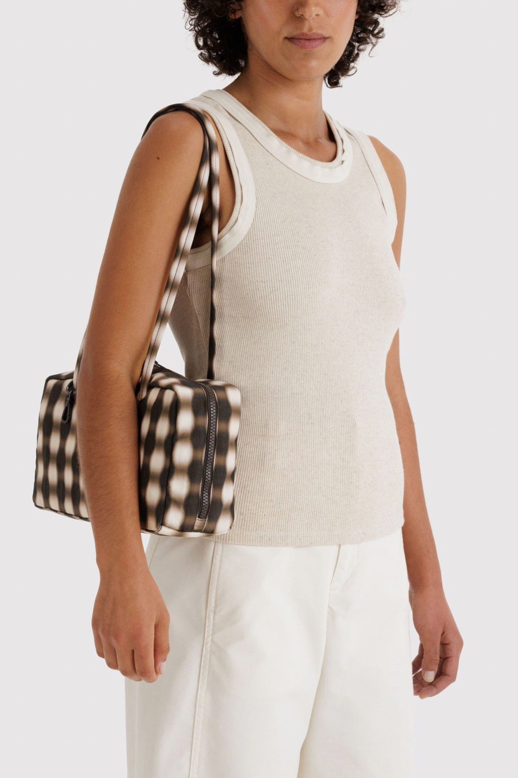 Blurred Gingham Nylon Bowler Bag