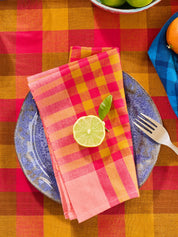 Grid Napkin Pair - Coral