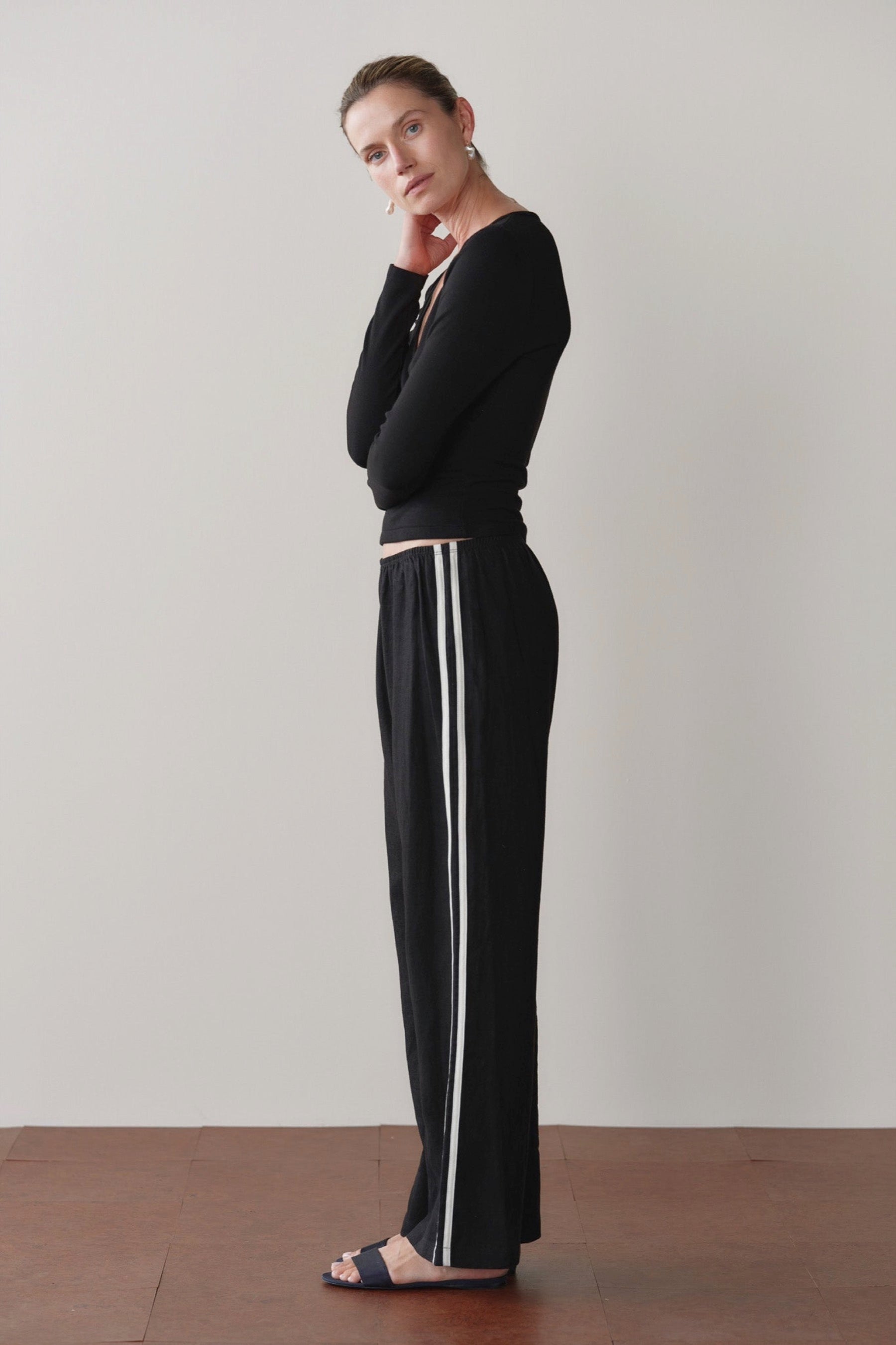 Jet Linen Stripe Crop Racer Pant