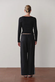 Jet Linen Stripe Crop Racer Pant