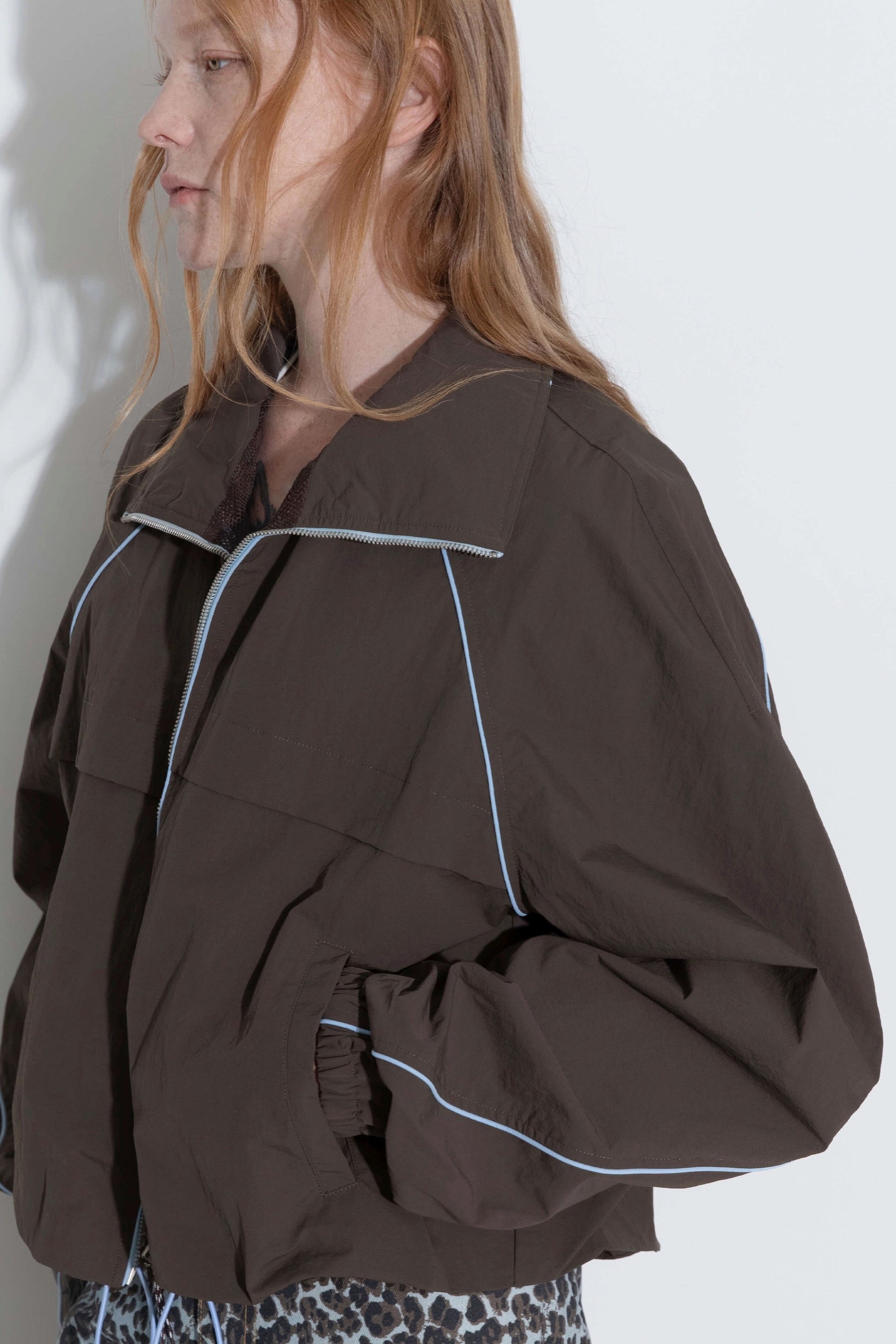 Coffee Zipper Short Jacket